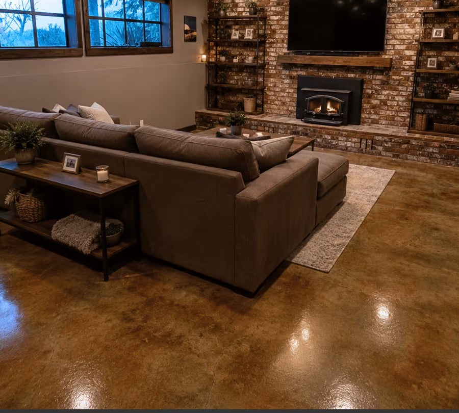 Desert Amber acid stain on a finished concrete floor