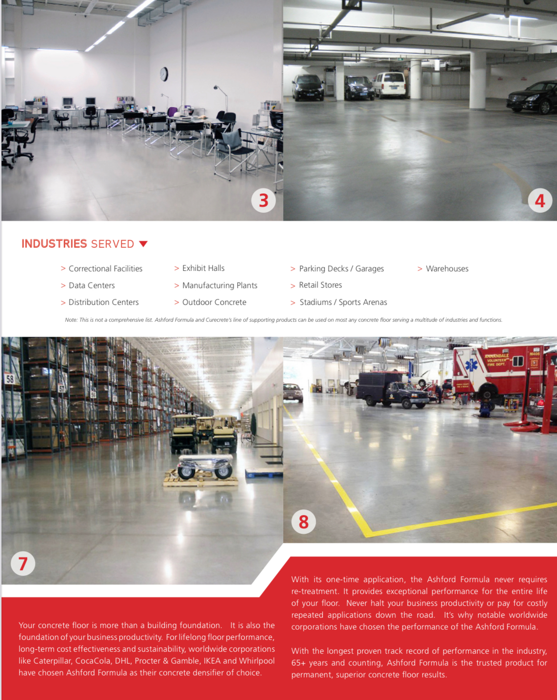 Ashford Formula industries served including warehouses, data centers, stadiums and parking decks