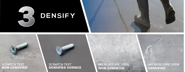 Step 3 densify: scratch test and microscopic comparison of non-densified and densified concrete
