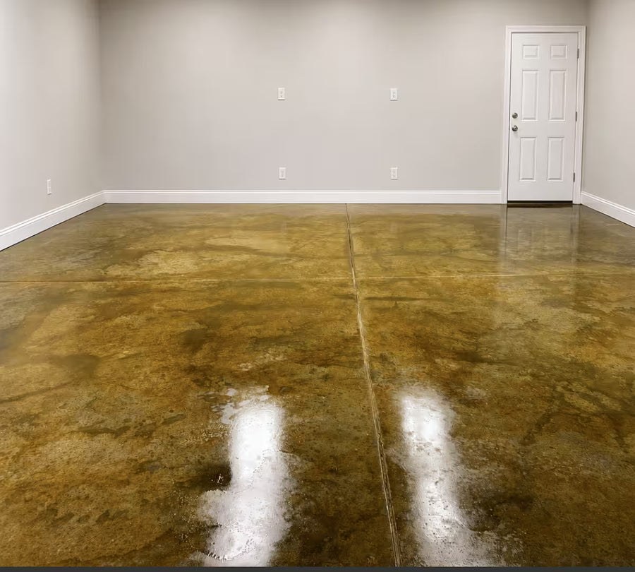 Avocado acid stain on a finished concrete floor