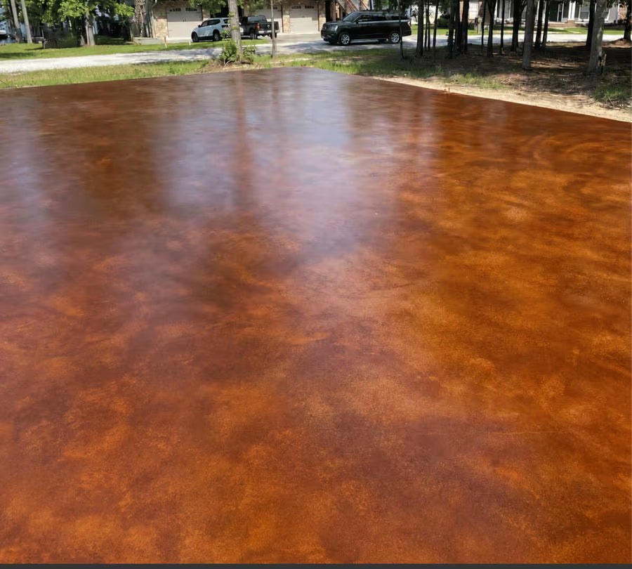 English Red acid stain on a finished concrete floor