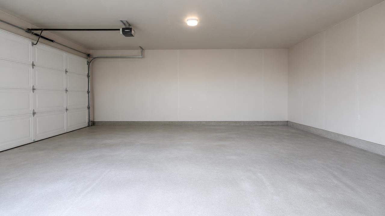 Two-car residential garage with an empty floor